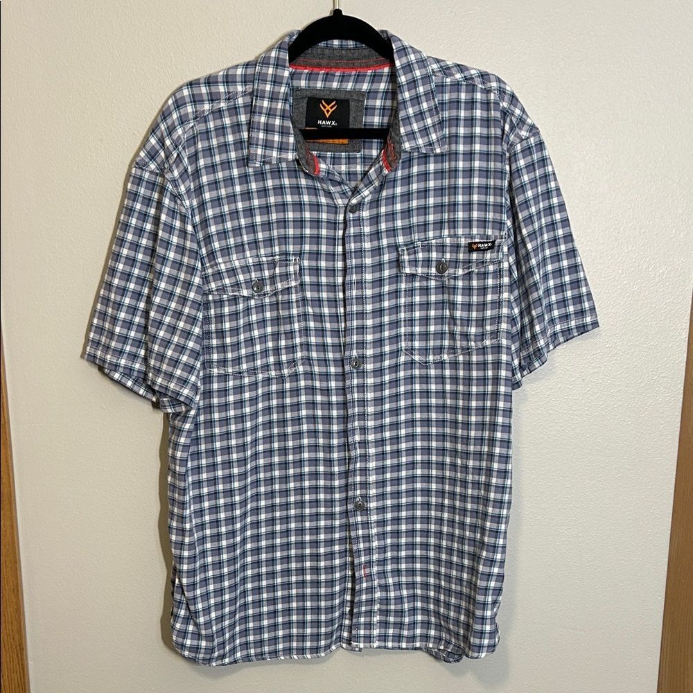 Hawx Men's Blue Checkered Casual Shirt Workwear Medium